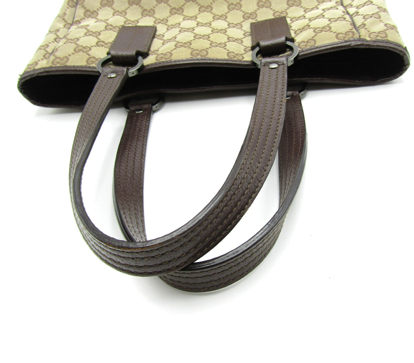 GUCCI GG Canvas Leather 113019 S Hardware Brown Tote Bag