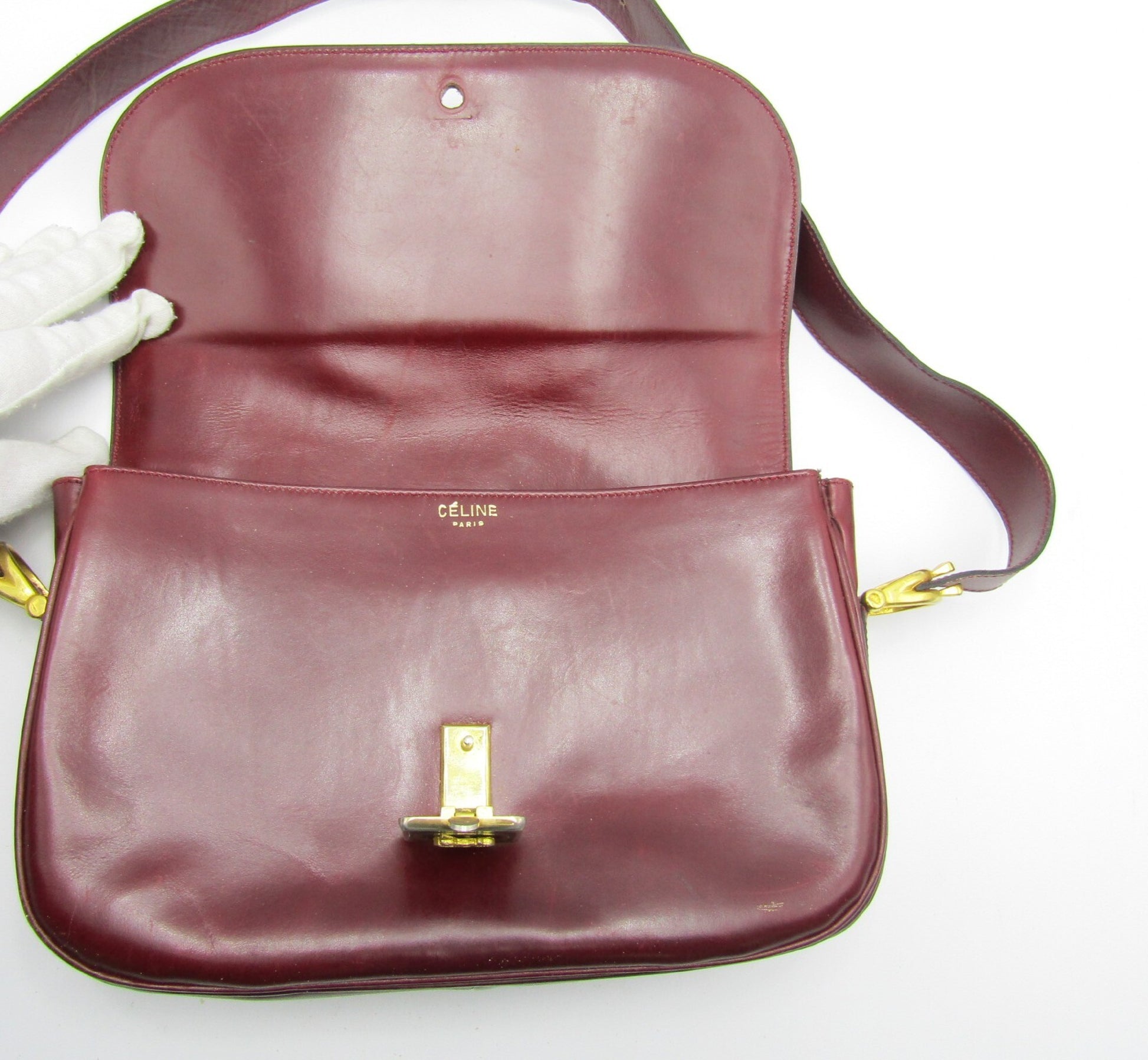 CELINE Vintage Bordeaux G Hardware Shoulder Bag