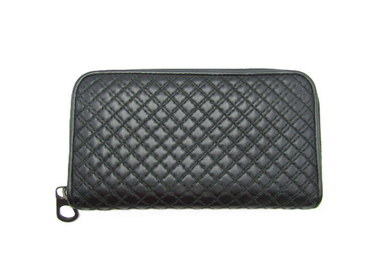 BOTTEGA VENETA Quilted Round Wallet Black/Leather Wallet