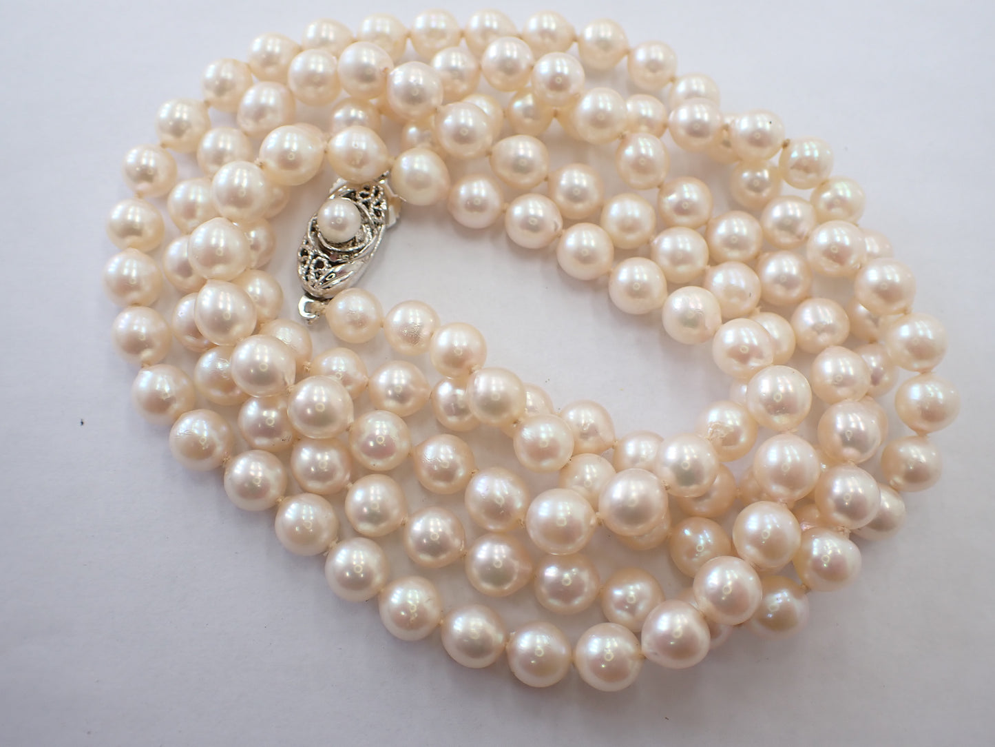 Long Semi-Round Pearl Diameter Approx. 6.5-7.0mm SV 63.2g Necklace 