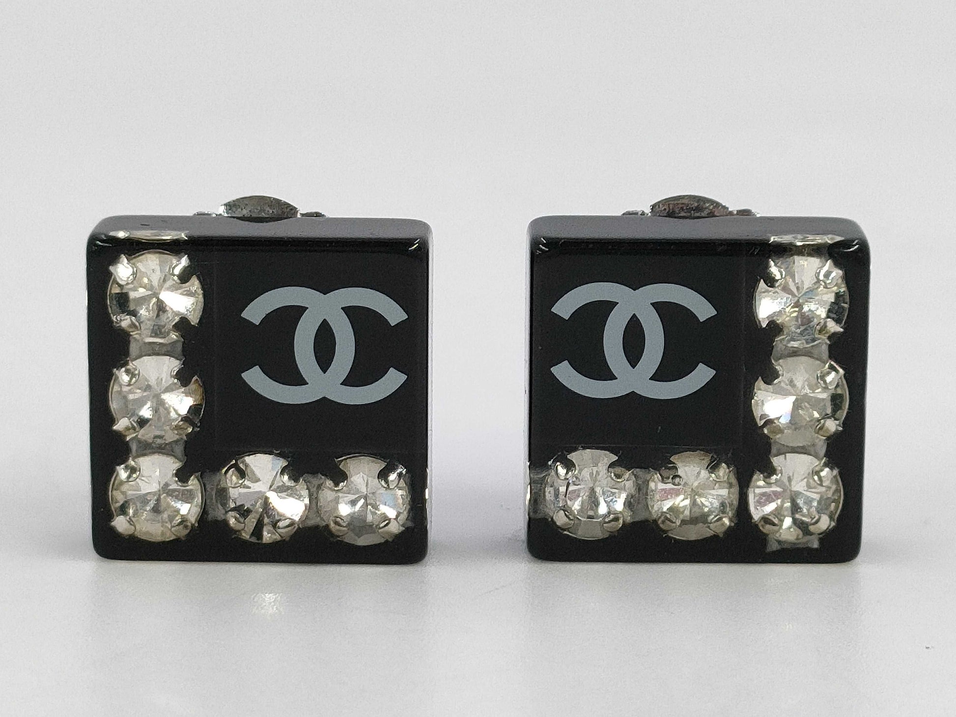 CHANEL Coco Mark Square Rhinestone Earrings Rice Earrings