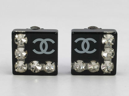 CHANEL Coco Mark Square Rhinestone Earrings Rice Earrings