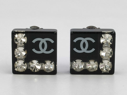 CHANEL Coco Mark Square Rhinestone Earrings Rice Earrings