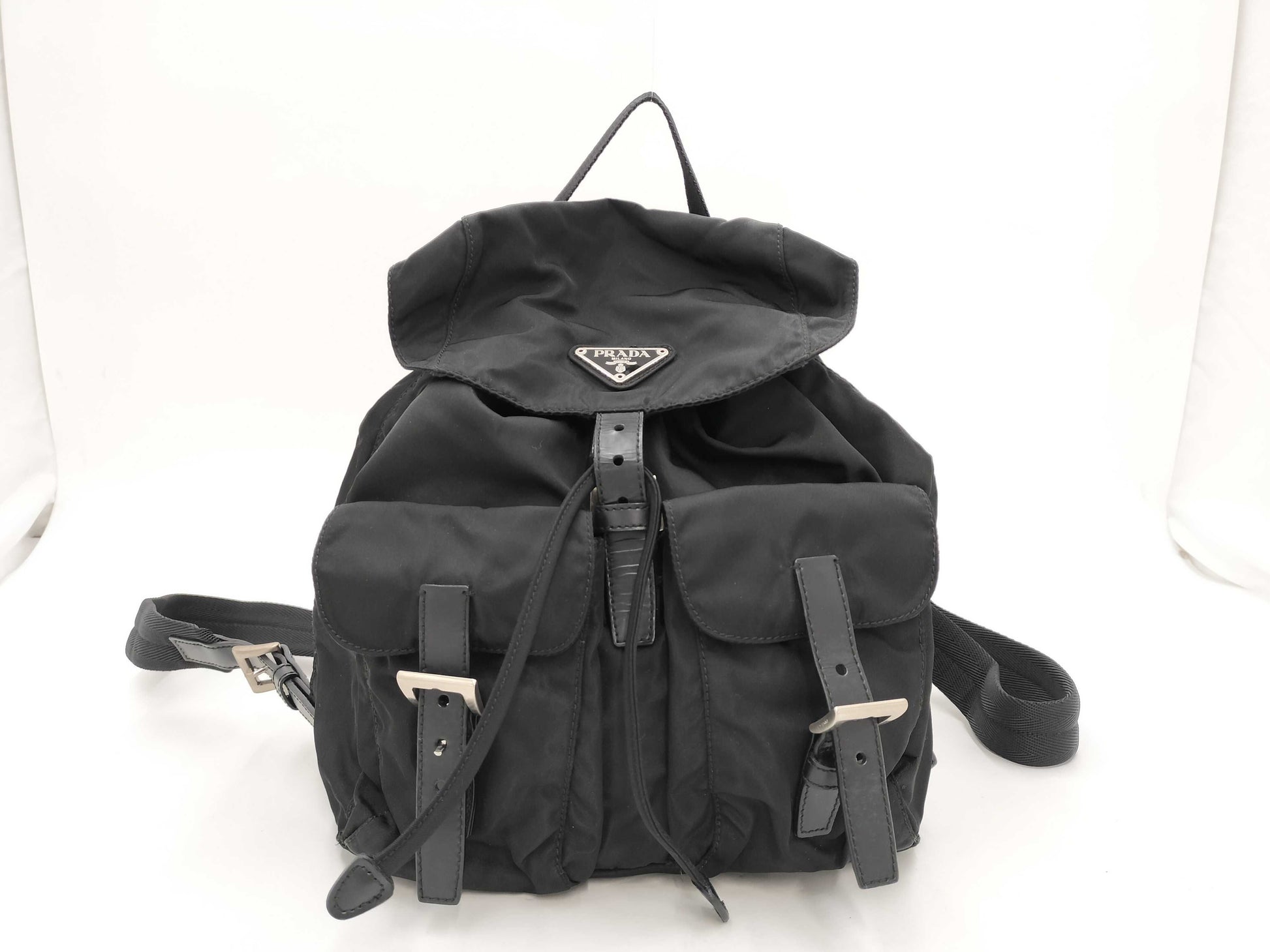 PRADA Triangle Logo Backpack Black Rucksack