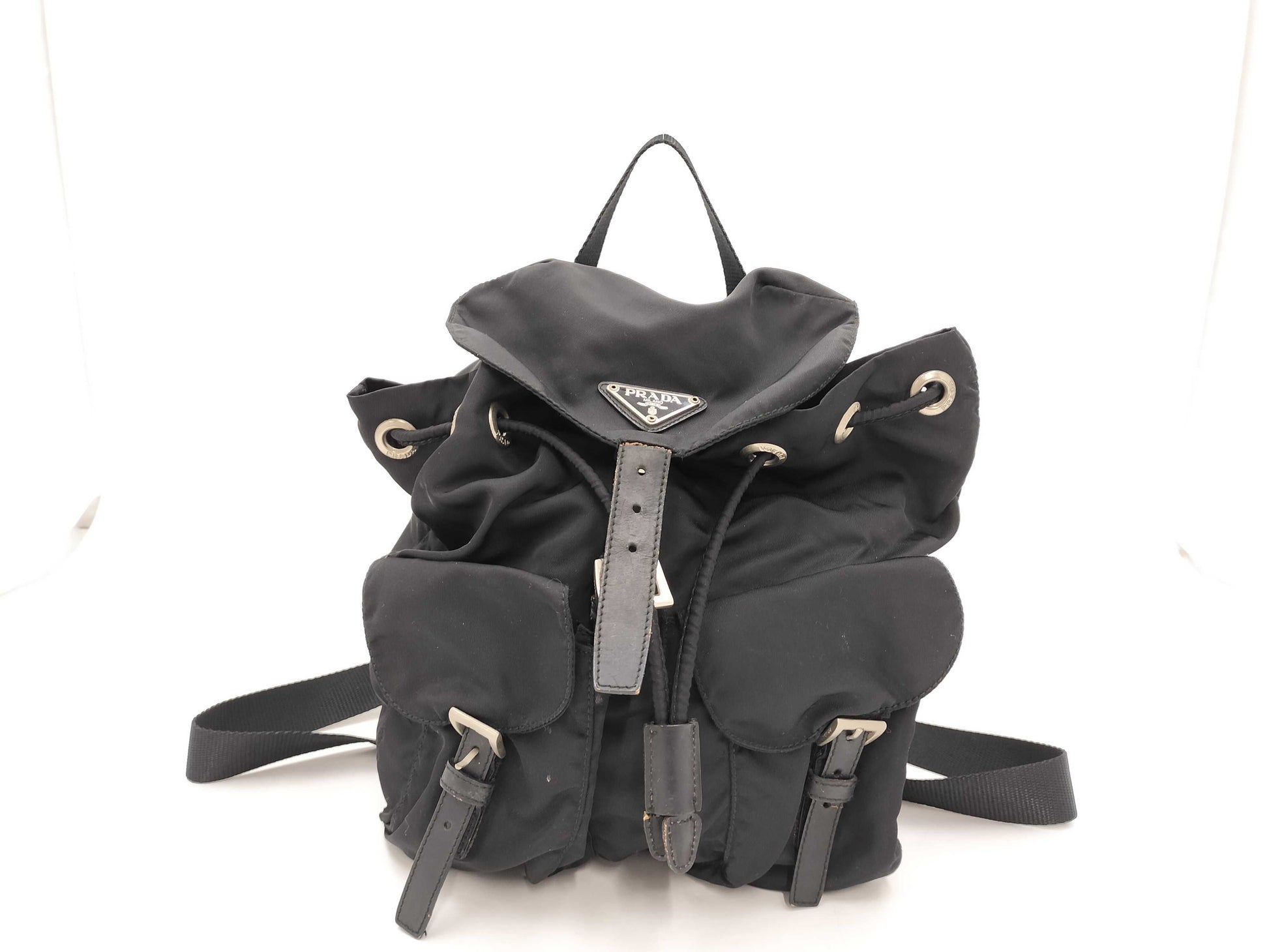 PRADA Triangle Logo Backpack Black Rucksack