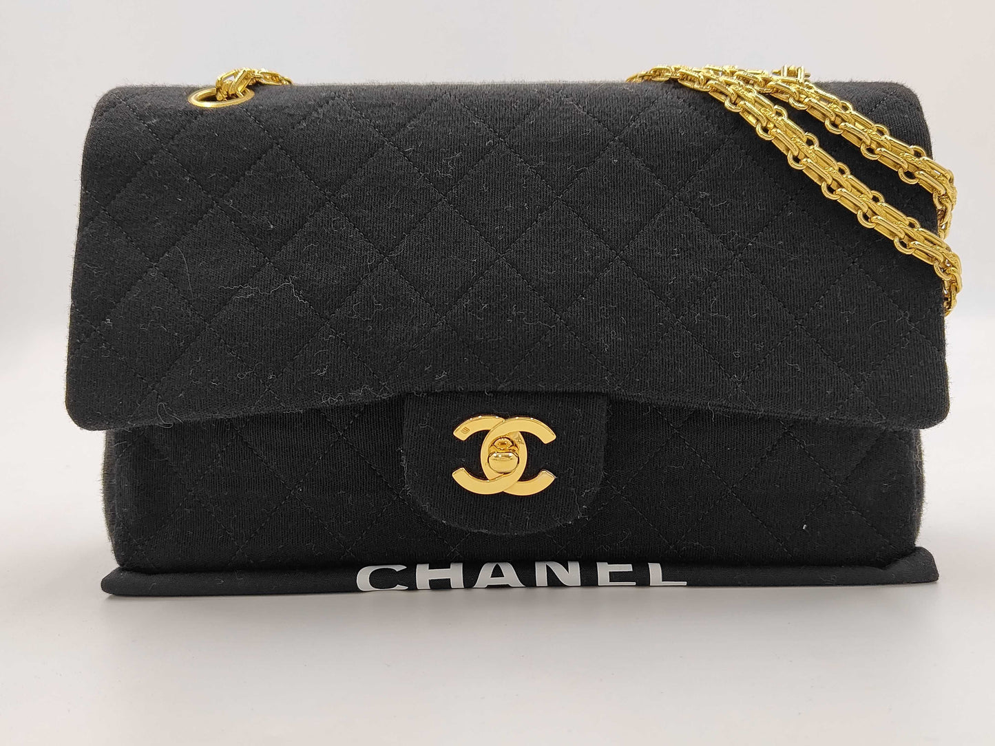 CHANEL Chain Cotton Jersey Black Shoulder Bag