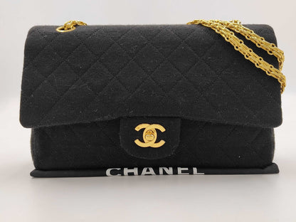 CHANEL Chain Cotton Jersey Black Shoulder Bag