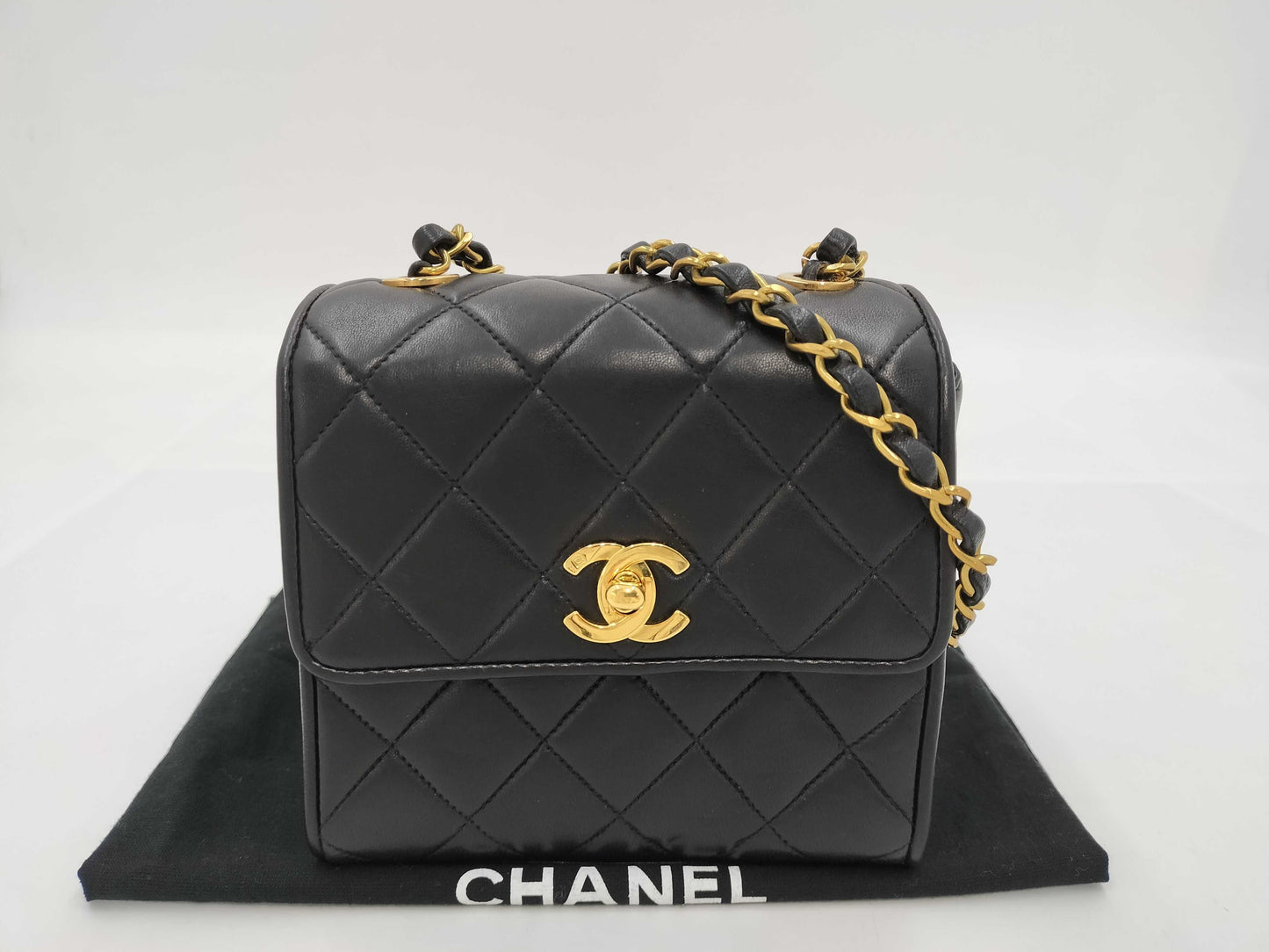 CHANEL Lambskin Black Square Shoulder Bag