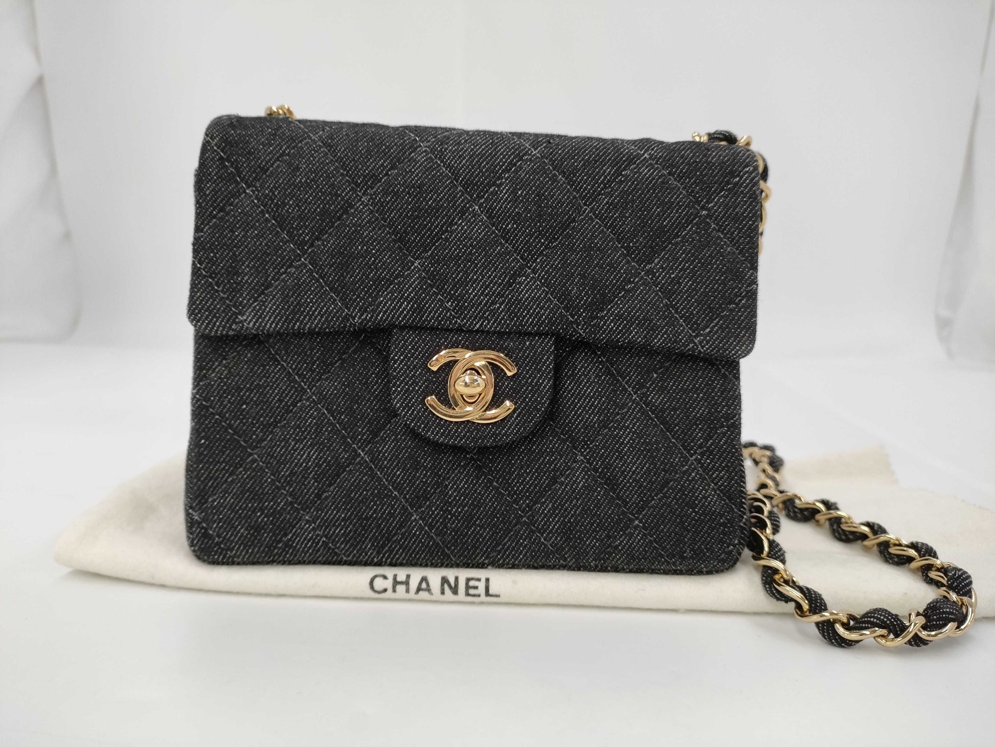 CHANEL Chain Mini Denim Black Shoulder Bag
