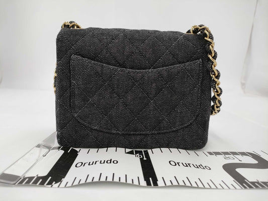 CHANEL Chain Mini Denim Black Shoulder Bag