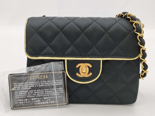 CHANEL Chain Shoulder Mini Satin Black/Gold Shoulder Bag