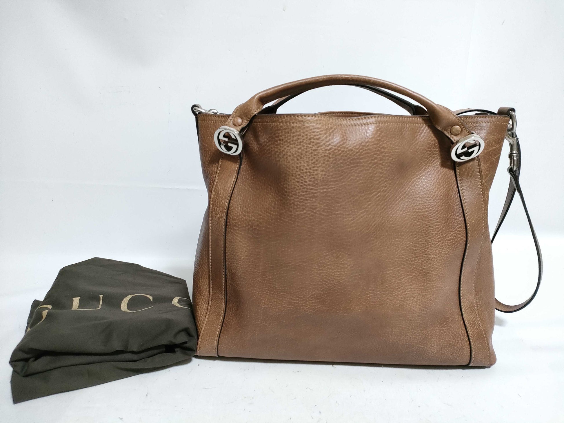 GUCCI 2-Way Bag, Brown Calfskin Handbag