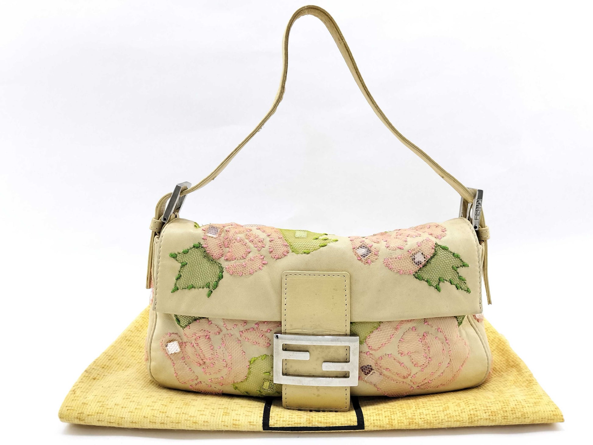 FENDI Mamma Mamma Leather Lace Bijou Shoulder Bag Handbag