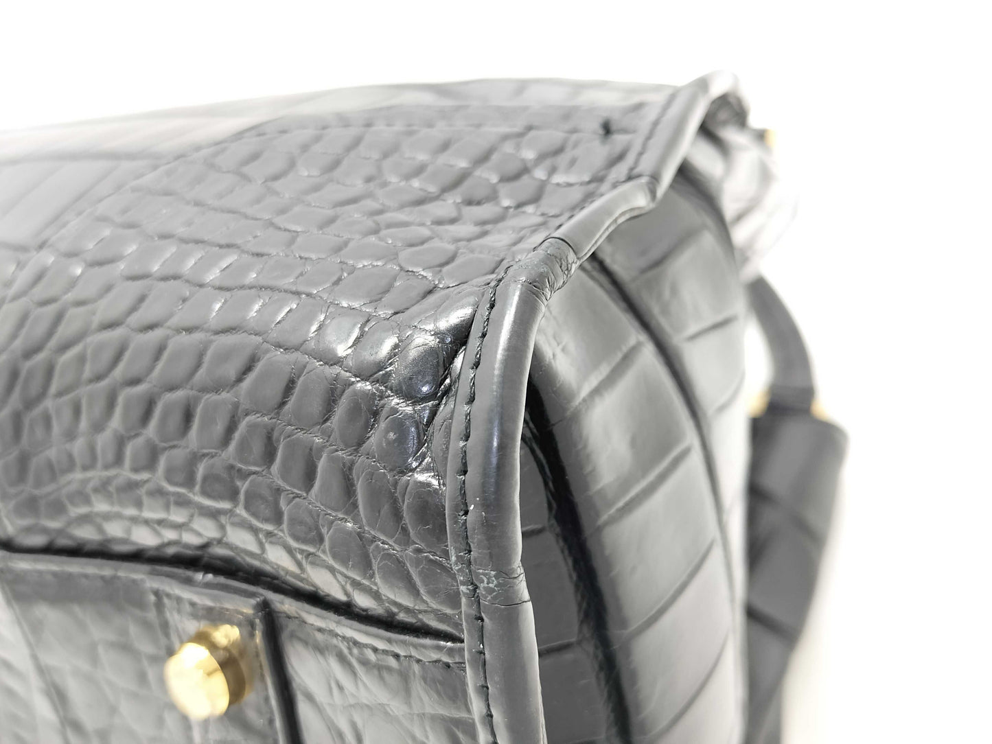 JRA Certified LEATHER JEWELS Crystal Reptiles Leather Jewels Crocodile Tote Bag Black Model T Tote Bag