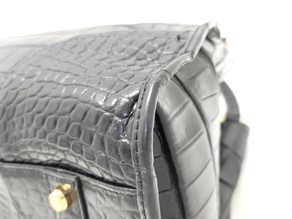 JRA Certified LEATHER JEWELS Crystal Reptiles Leather Jewels Crocodile Tote Bag Black Model T Tote Bag