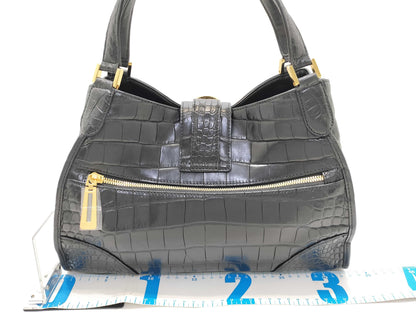JRA Certified LEATHER JEWELS Crystal Reptiles Leather Jewels Crocodile Tote Bag Black Model T Tote Bag