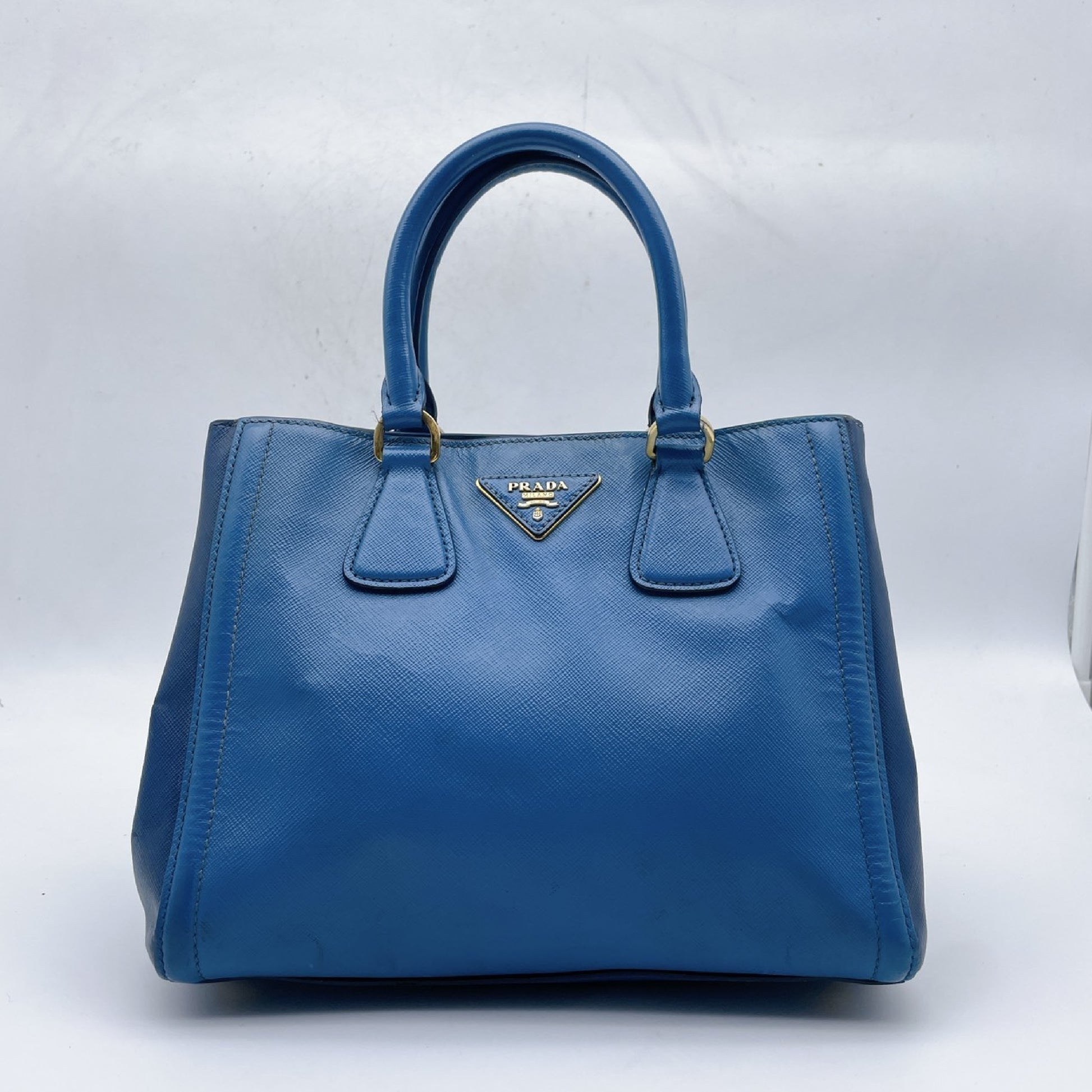 PRADA Saffiano Triangle Logo Bicolor Handbag