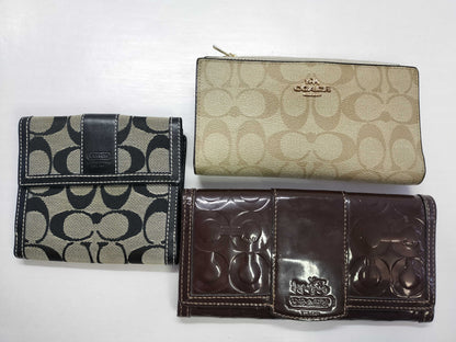 COACH Signature/Beige Enamel Long Wallet/Black Bifold Wallet 3-Piece Set