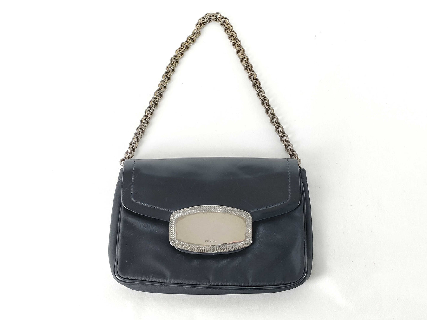 PRADA Nylon Prada Chain Shoulder Bag Mirror Black Pouch