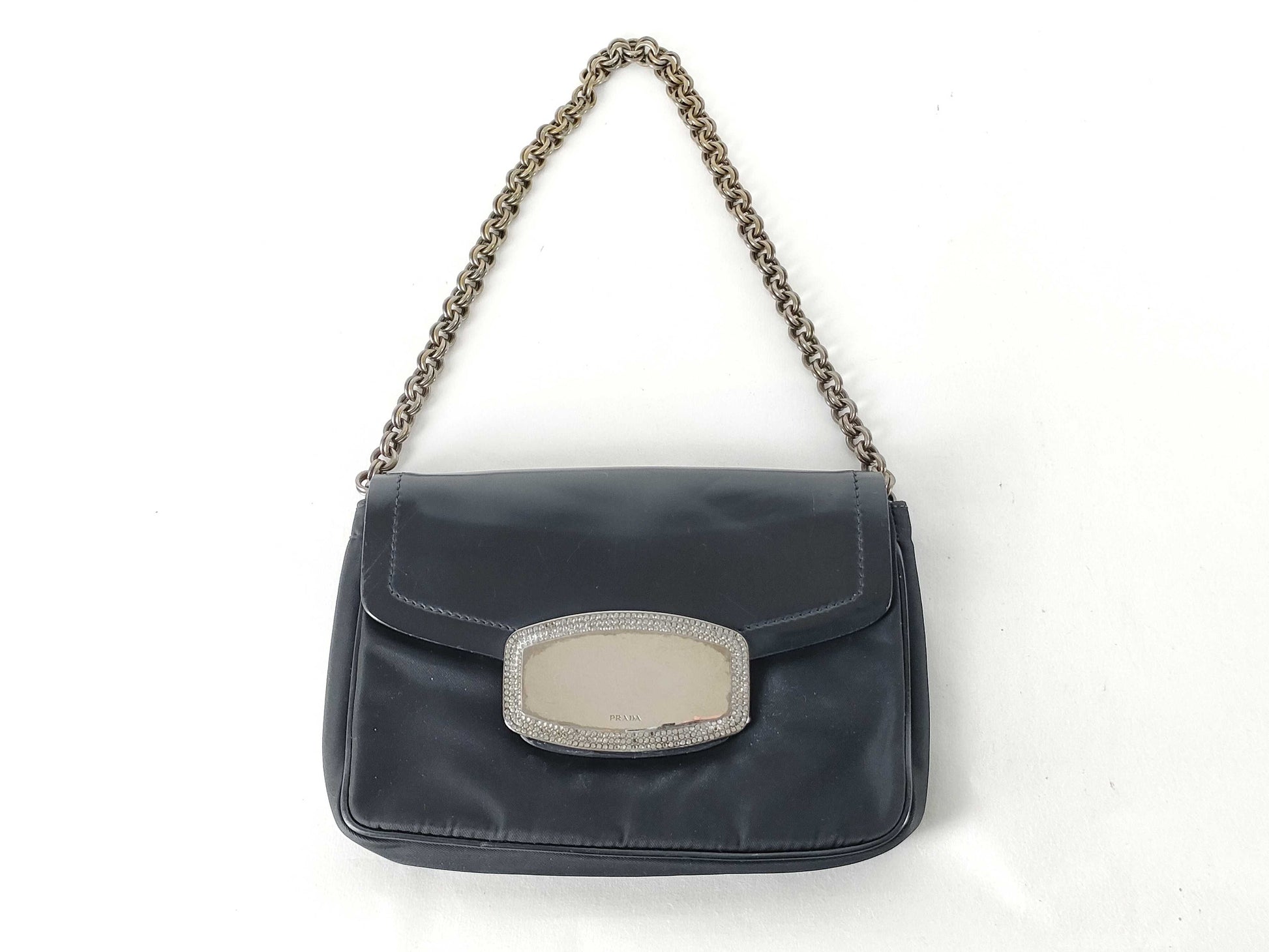 PRADA Nylon Prada Chain Shoulder Bag Mirror Black Pouch