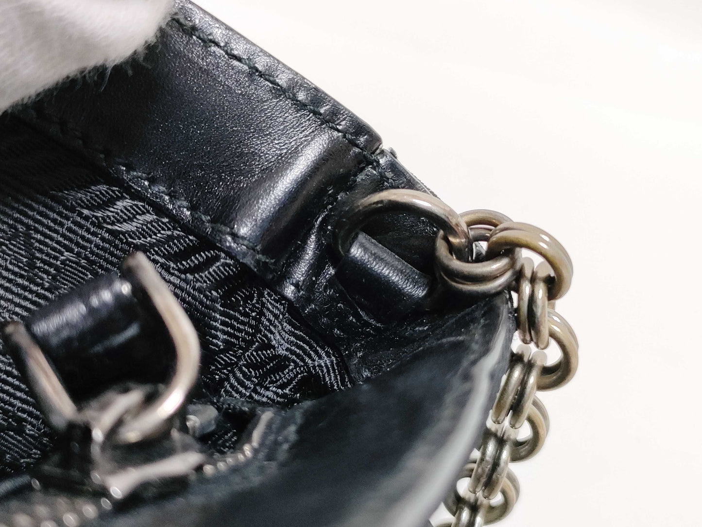 PRADA Nylon Prada Chain Shoulder Bag Mirror Black Pouch