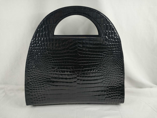 Yves Saint Laurent Handbag Croco-Embossed Black Handbag