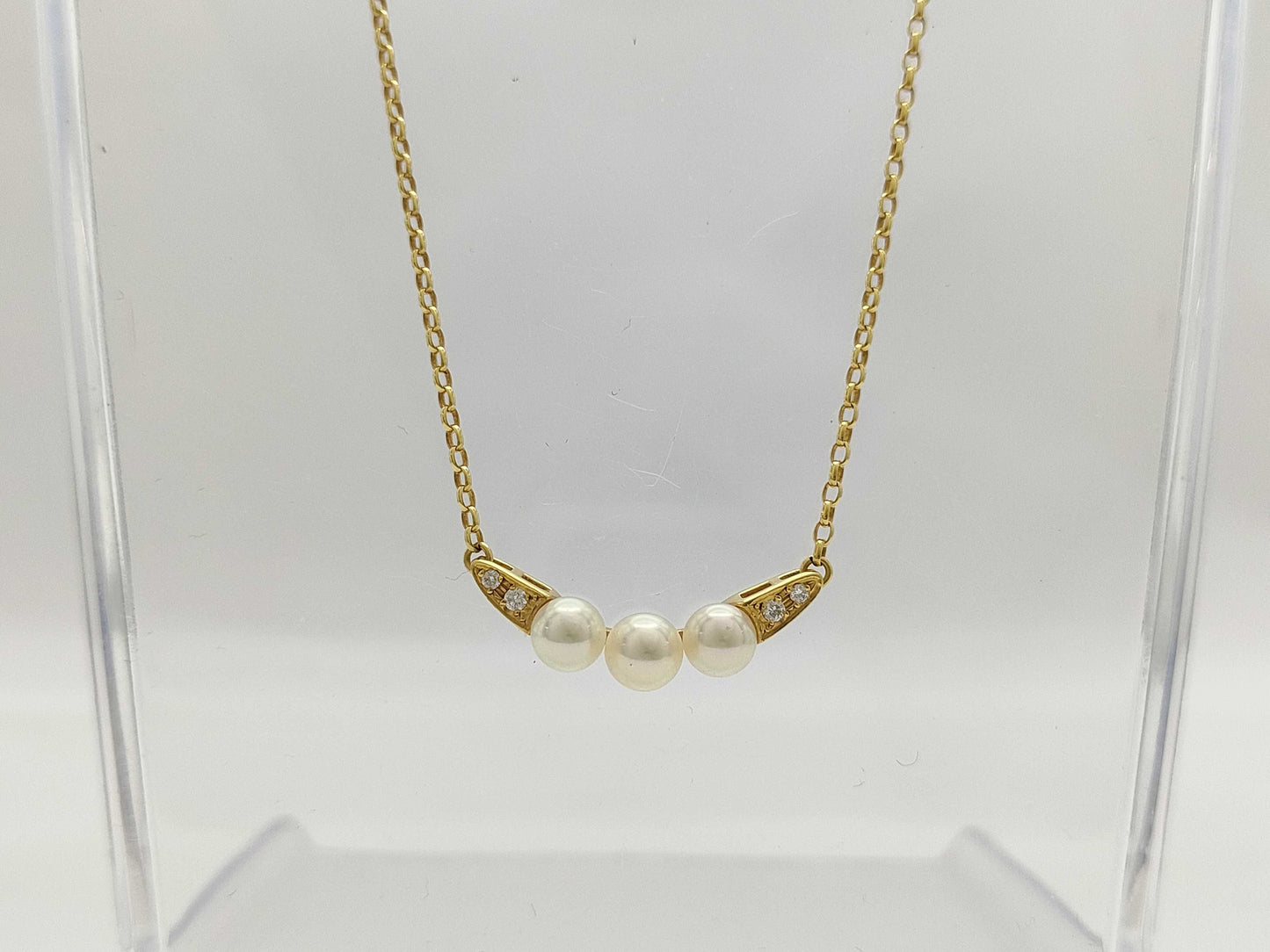 MIKIMOTO Pearl Necklace, Diameter: Approx. 5.1-5.4mm, Diamond, 18K Gold, 4.6g 