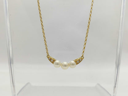MIKIMOTO Pearl Necklace, Diameter: Approx. 5.1-5.4mm, Diamond, 18K Gold, 4.6g 