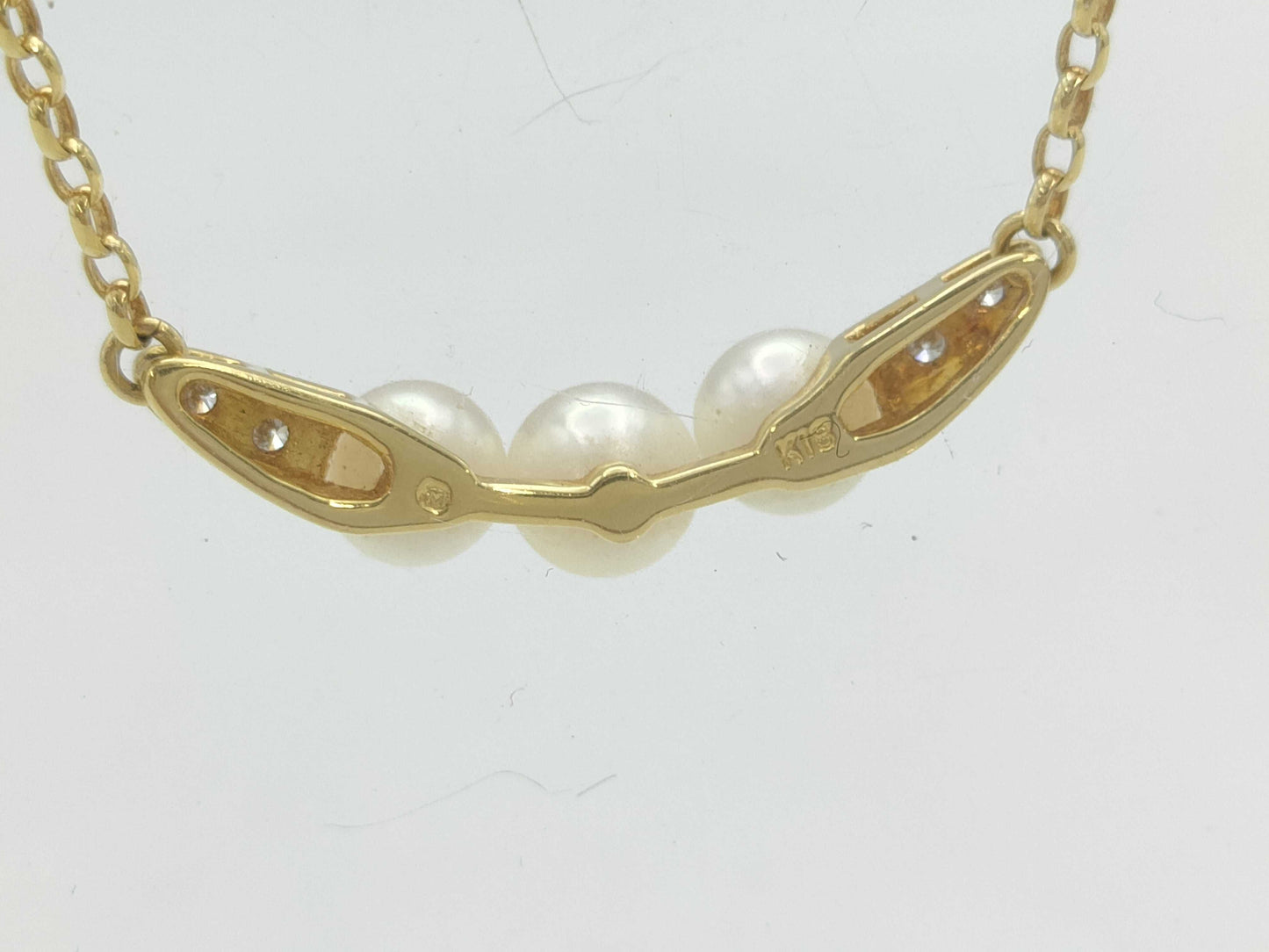 MIKIMOTO Pearl Necklace, Diameter: Approx. 5.1-5.4mm, Diamond, 18K Gold, 4.6g 