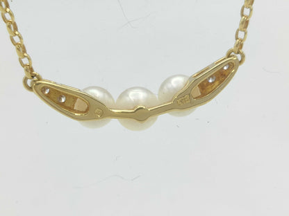 MIKIMOTO Pearl Necklace, Diameter: Approx. 5.1-5.4mm, Diamond, 18K Gold, 4.6g 