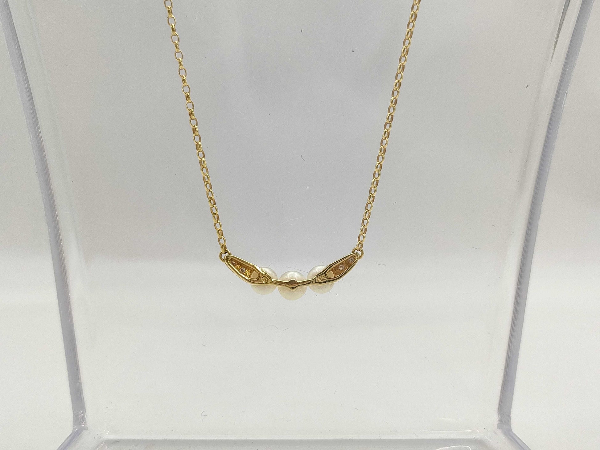 MIKIMOTO Pearl Necklace, Diameter: Approx. 5.1-5.4mm, Diamond, 18K Gold, 4.6g 