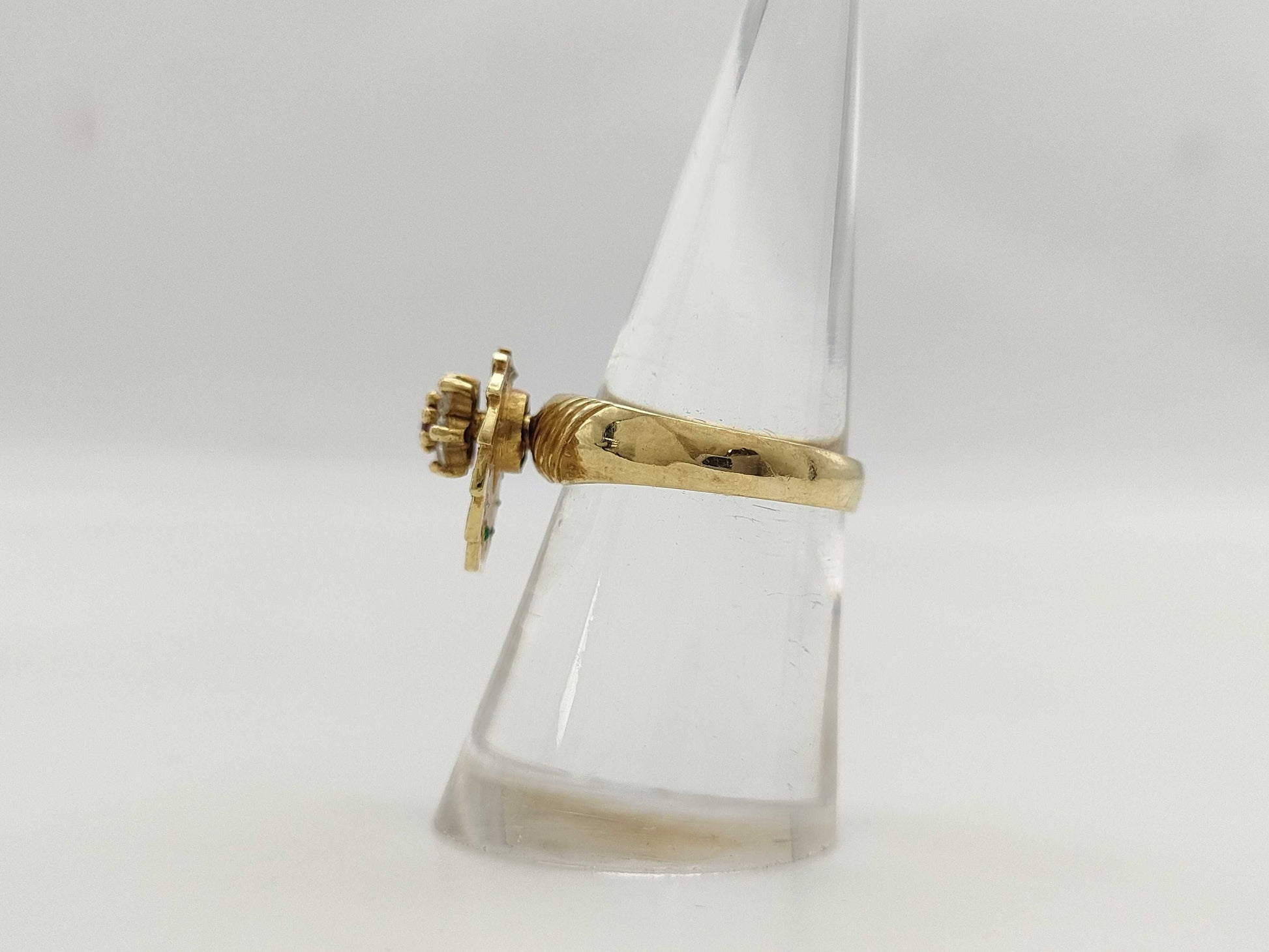 Swing Ring with Colored and Transparent Stones, 585, 3.9g 