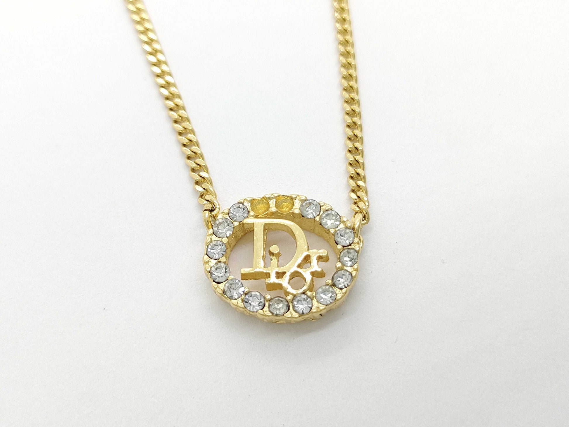 Dior Logo Gold Oval Necklace with Stone, 6.8g