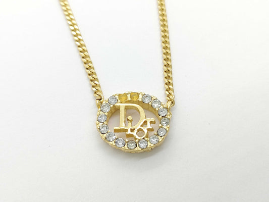 Dior Logo Gold Oval Necklace with Stone, 6.8g