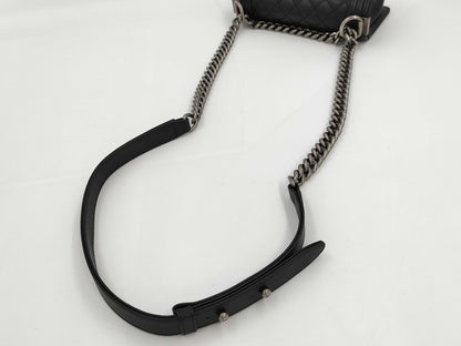 CHANEL Caviar Skin Boy Chanel Small SV Hardware Chain Shoulder Bag Black IC Plate Shoulder Bag