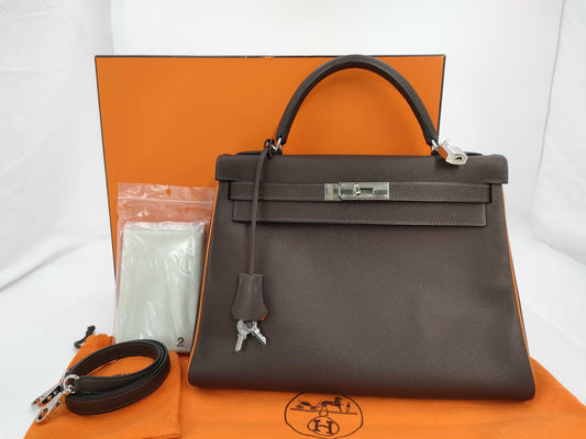 HERMES Kelly Series 32 2-Way Bag □H Engraving Brown Handbag