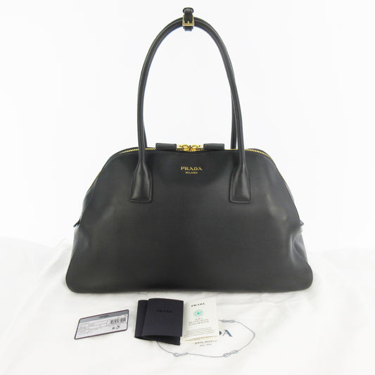 PRADA Soft Grain Leather Tote Bag 1BG522_2CYS_F0002_V_OOO Black Black Gold Fittings RFID Tag Tote Bag