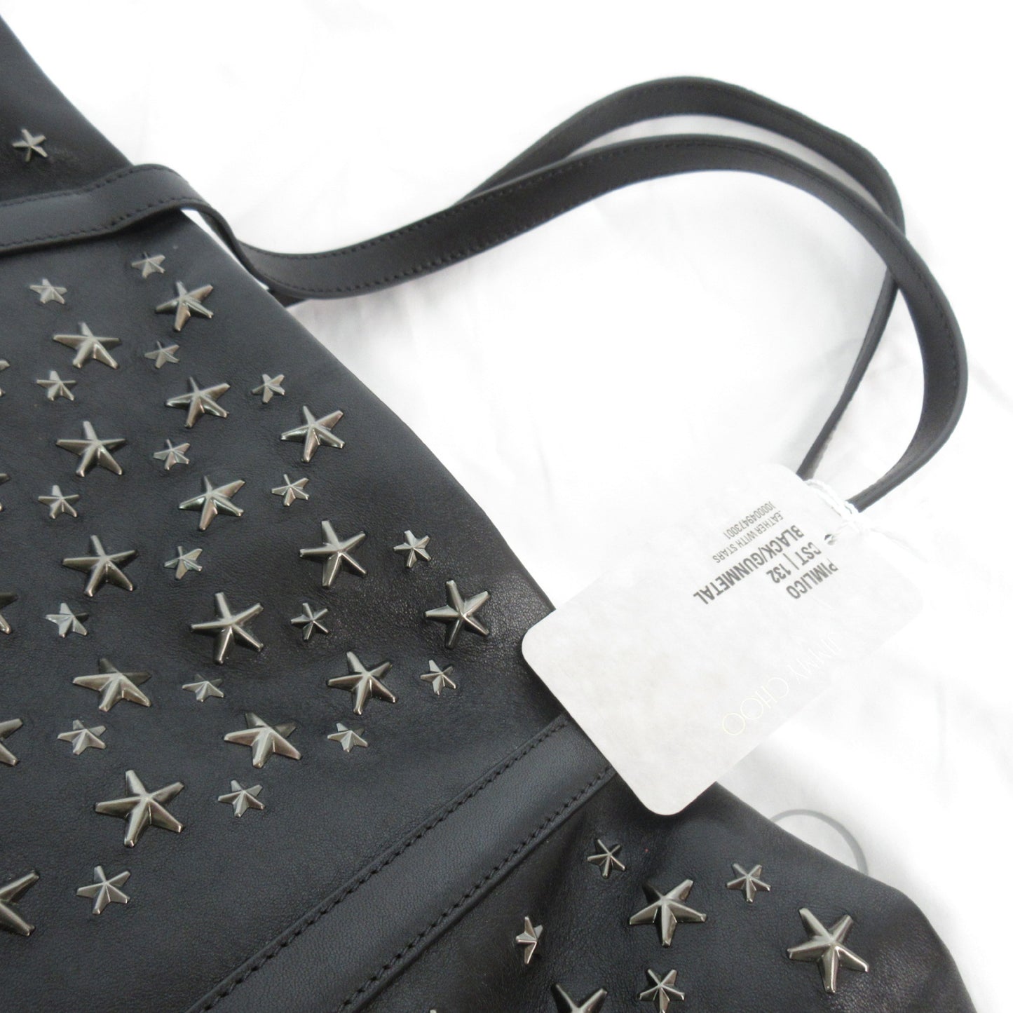 JIMMY CHOO PIMLICO Star Studs Black Black Silver Hardware Inner Camouflage Camouflage Leather Horizontal 40cm Tote Bag