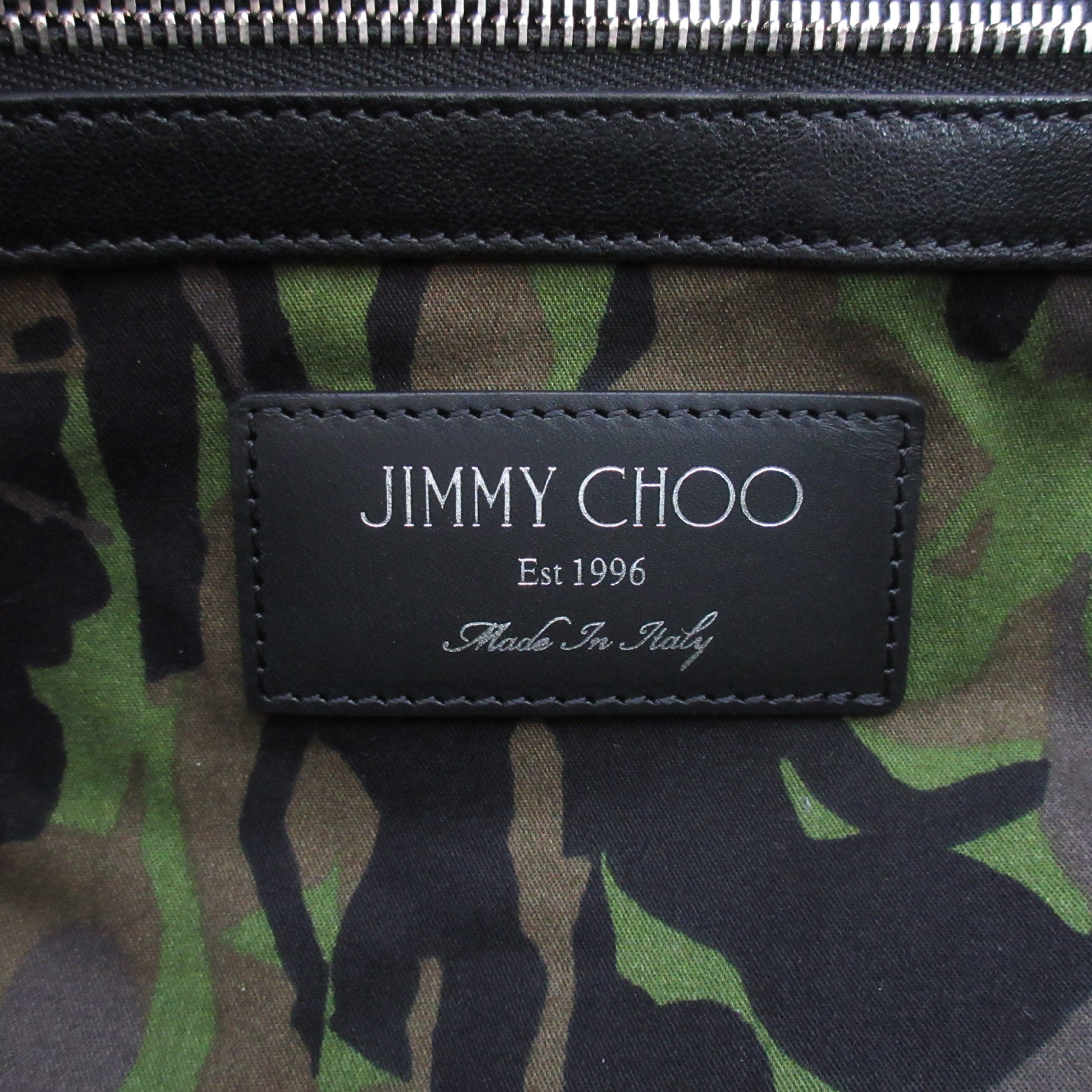 JIMMY CHOO PIMLICO Star Studs Black Black Silver Hardware Inner Camouflage Camouflage Leather Horizontal 40cm Tote Bag