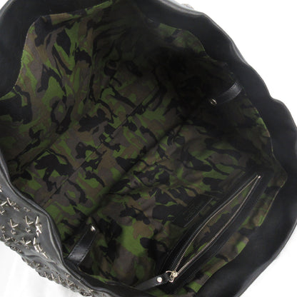 JIMMY CHOO PIMLICO Star Studs Black Black Silver Hardware Inner Camouflage Camouflage Leather Horizontal 40cm Tote Bag