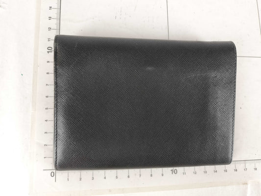 PRADA Wallet Tri-Fold Triangle Logo Leather Black Wallet