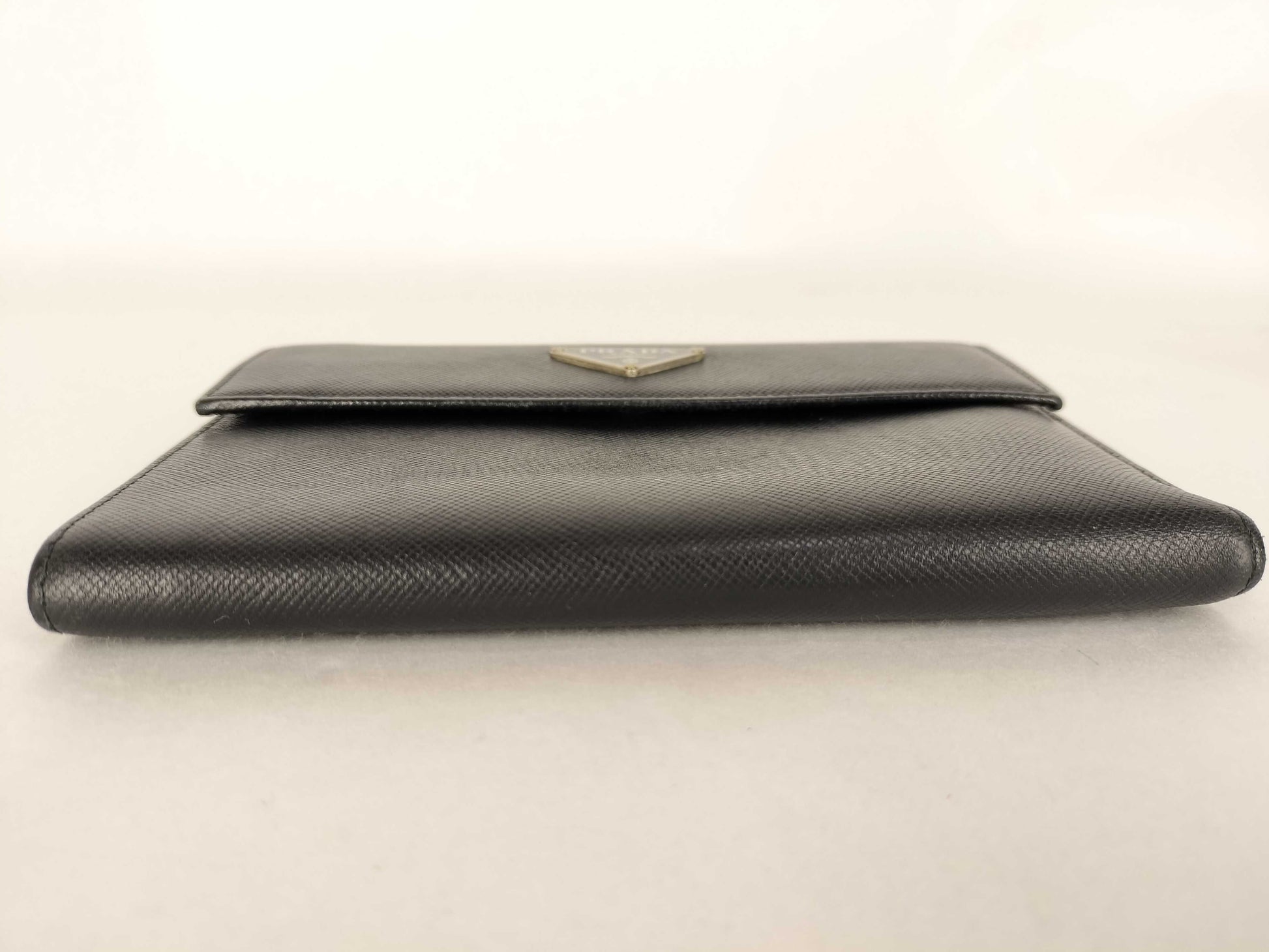 PRADA Wallet Tri-Fold Triangle Logo Leather Black Wallet