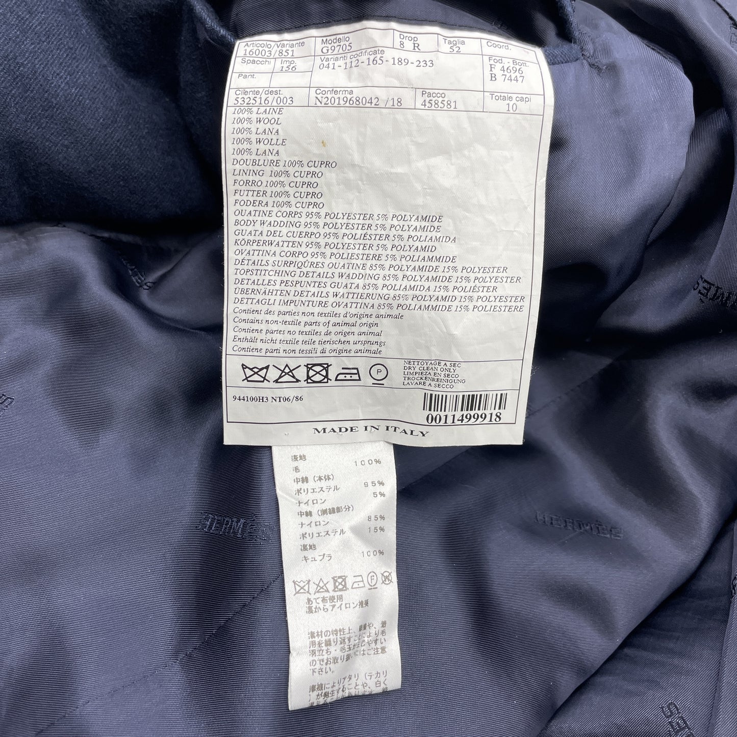 HERMES Men's Jacket Wool Lined All-Over Pattern Size 52 Jacket