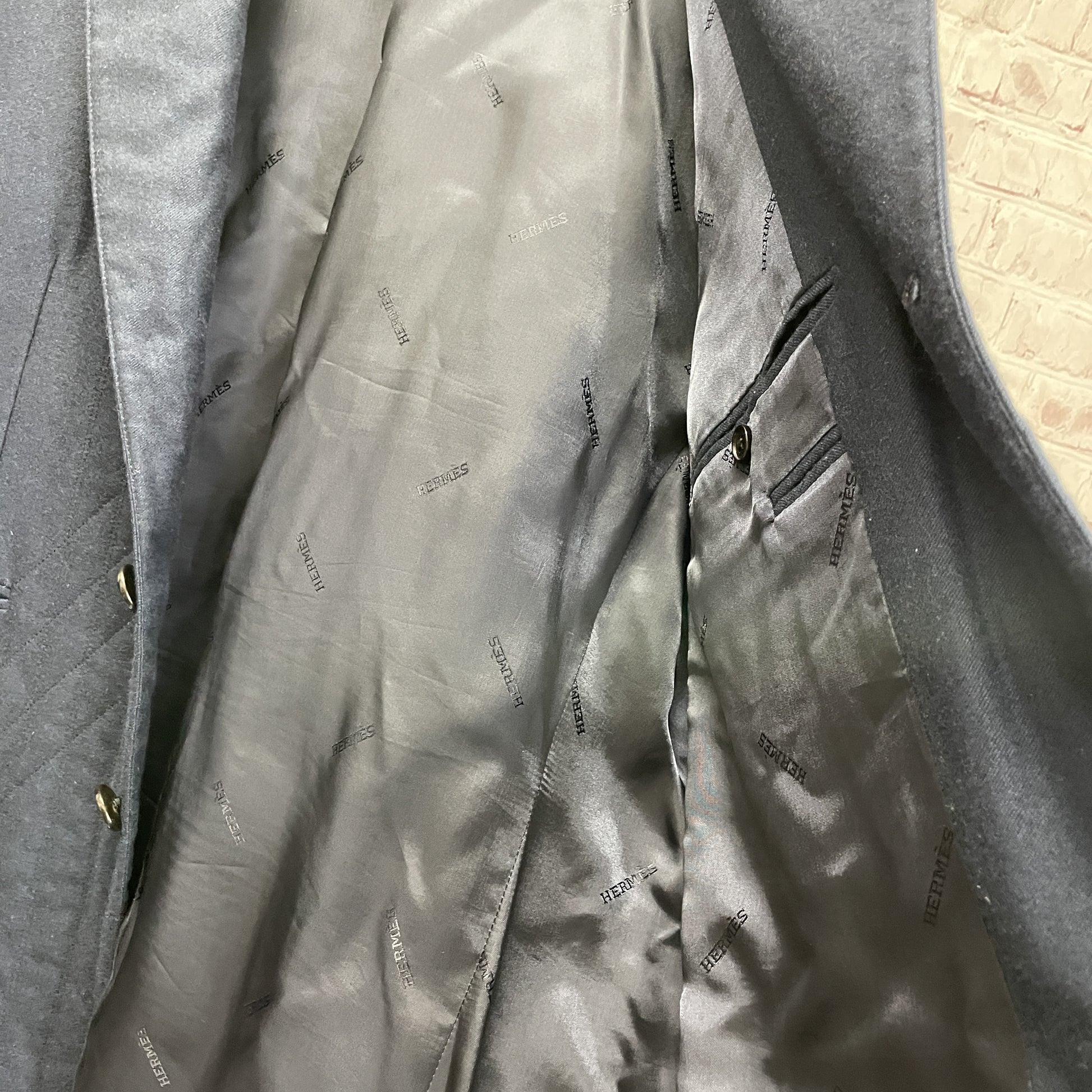 HERMES Men's Jacket Wool Lined All-Over Pattern Size 52 Jacket