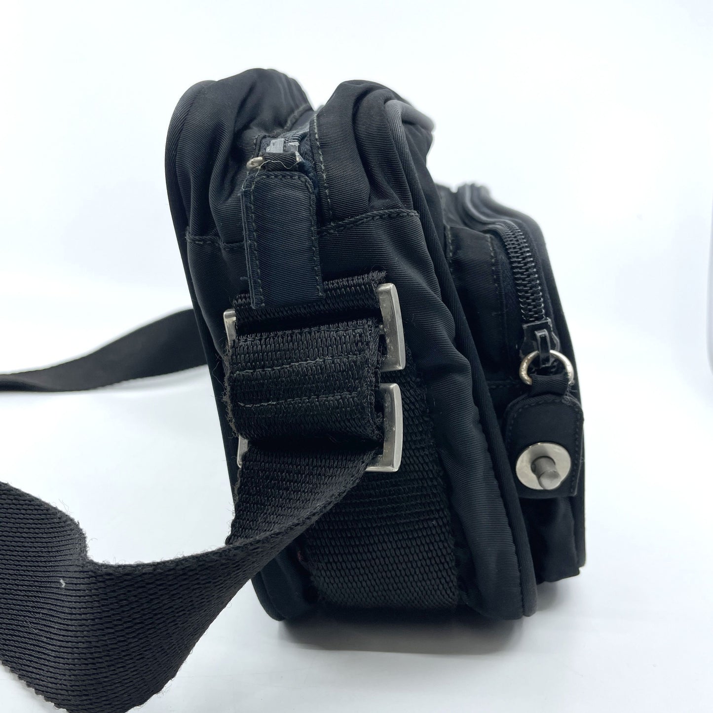 PRADA Tesuto Nylon Silver Hardware Black Shoulder Bag