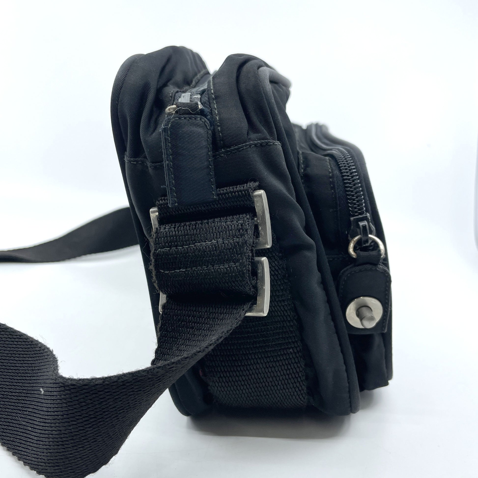 PRADA Tesuto Nylon Silver Hardware Black Shoulder Bag