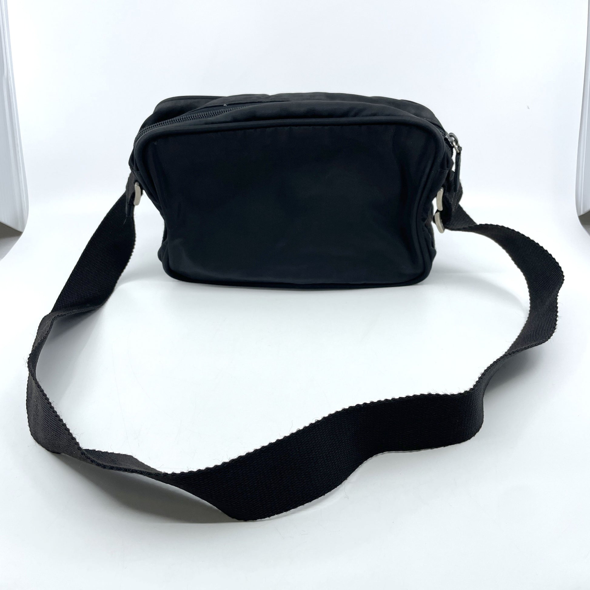 PRADA Tesuto Nylon Silver Hardware Black Shoulder Bag