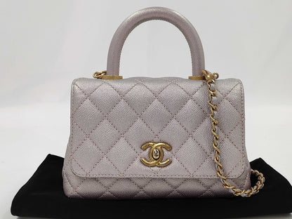 CHANEL Coco Handle 2WAY Handbag XXS Pink Shiny Caviar Skin AS2215 Bag