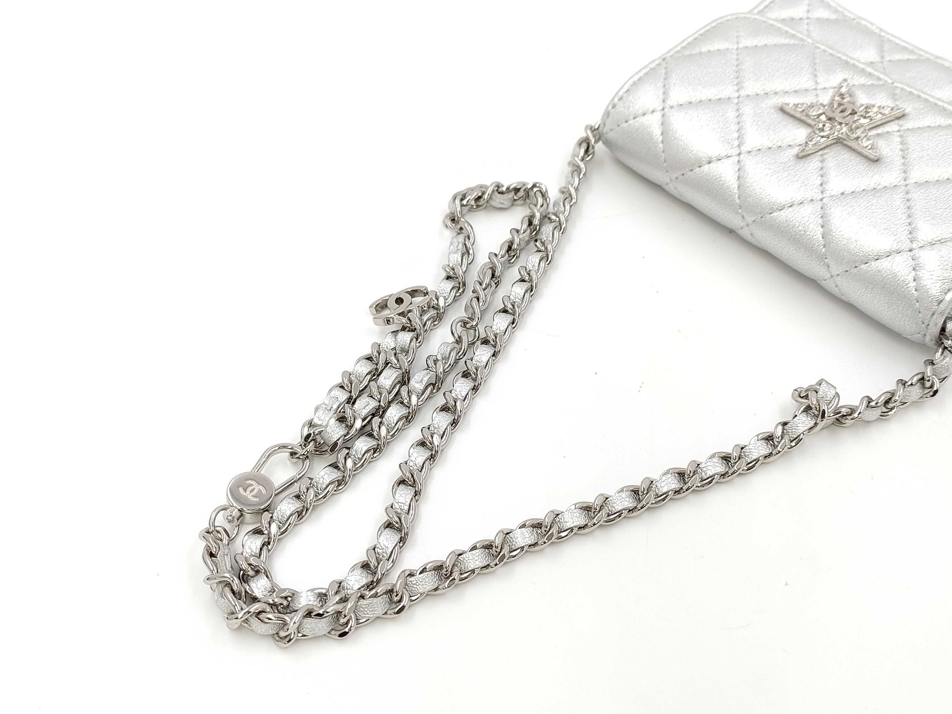 CHANEL Star Motif Chain Silver Shoulder Bag