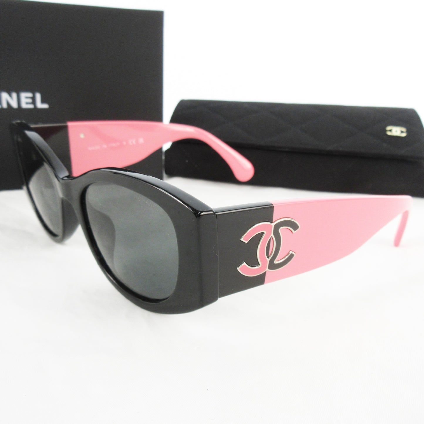 CHANEL Oval Shape Eyewear Cocomark Black Pink 5524-A c.535/S4 Sunglasses & Glasses